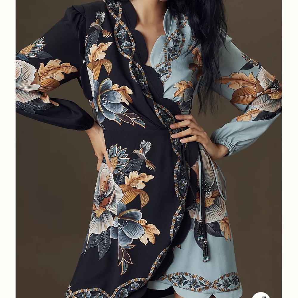 FARM Rio Black and Blue Floral Mini Dress